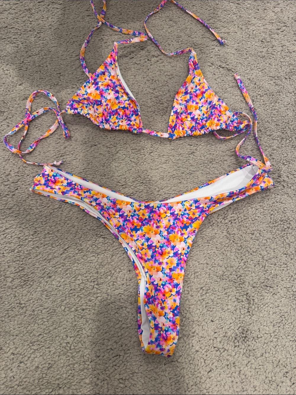 Floral Triangle Tie-Back Bikini Set in Multicolor